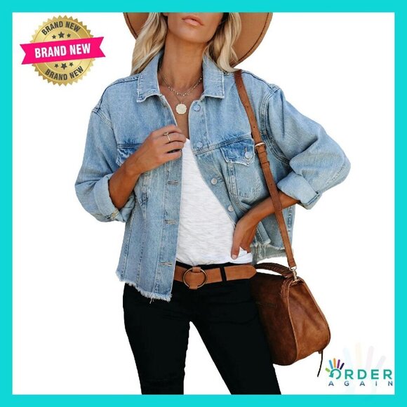Jackets & Blazers - Cropped Denim Jacket Frayed Raw Hem Vintage Y2K Chic Button Up With Pockets